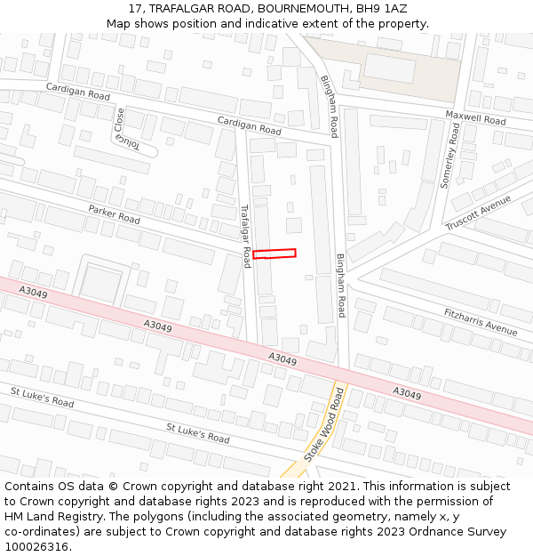 17, TRAFALGAR ROAD, BOURNEMOUTH, BH9 1AZ: Location map and indicative extent of plot
