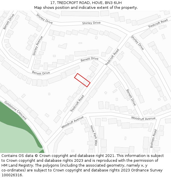 17, TREDCROFT ROAD, HOVE, BN3 6UH: Location map and indicative extent of plot