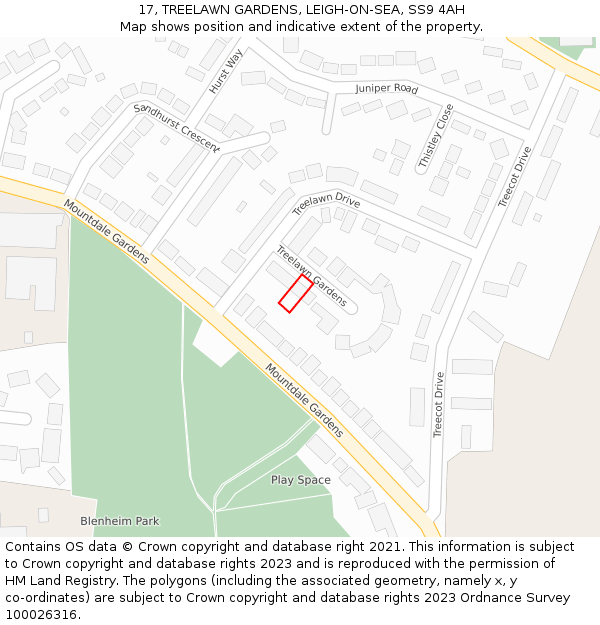 17, TREELAWN GARDENS, LEIGH-ON-SEA, SS9 4AH: Location map and indicative extent of plot