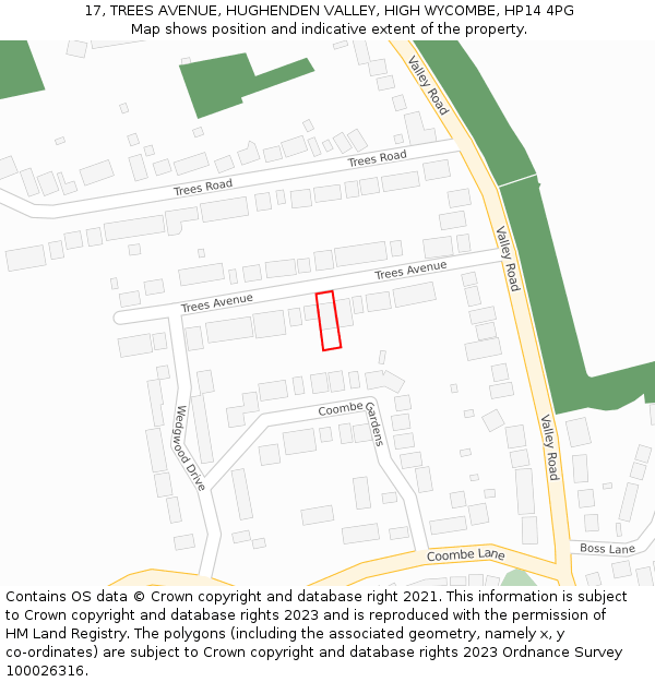 17, TREES AVENUE, HUGHENDEN VALLEY, HIGH WYCOMBE, HP14 4PG: Location map and indicative extent of plot