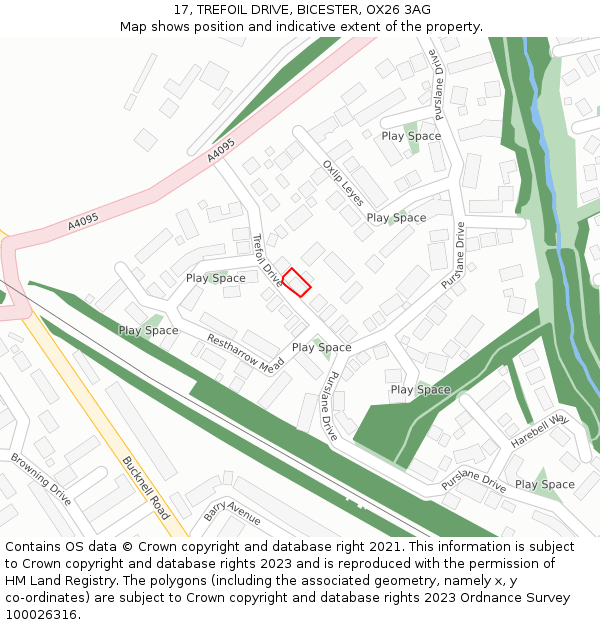 17, TREFOIL DRIVE, BICESTER, OX26 3AG: Location map and indicative extent of plot