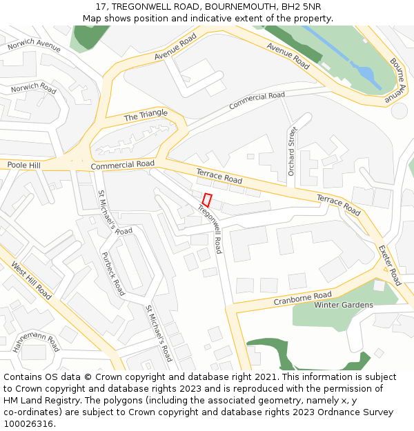 17, TREGONWELL ROAD, BOURNEMOUTH, BH2 5NR: Location map and indicative extent of plot