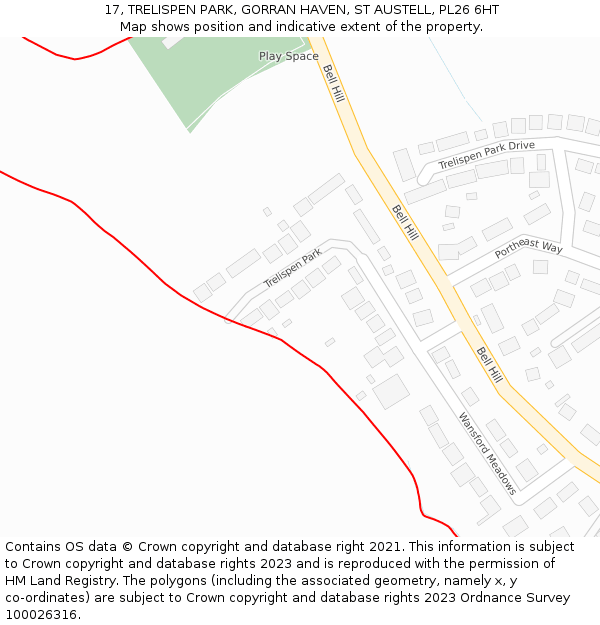 17, TRELISPEN PARK, GORRAN HAVEN, ST AUSTELL, PL26 6HT: Location map and indicative extent of plot