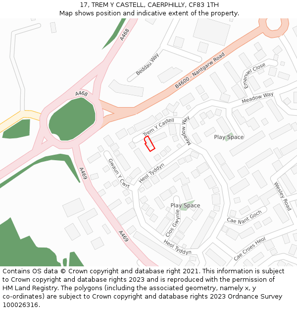 17, TREM Y CASTELL, CAERPHILLY, CF83 1TH: Location map and indicative extent of plot