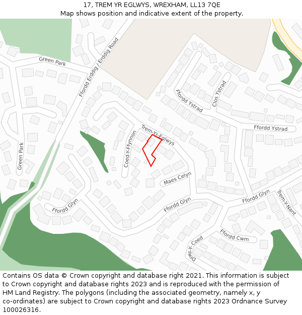 17, TREM YR EGLWYS, WREXHAM, LL13 7QE: Location map and indicative extent of plot