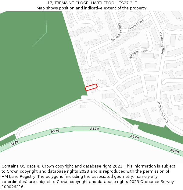 17, TREMAINE CLOSE, HARTLEPOOL, TS27 3LE: Location map and indicative extent of plot