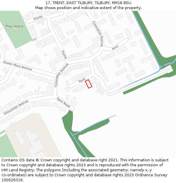 17, TRENT, EAST TILBURY, TILBURY, RM18 8SU: Location map and indicative extent of plot