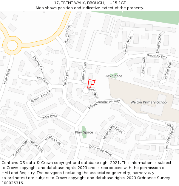 17, TRENT WALK, BROUGH, HU15 1GF: Location map and indicative extent of plot