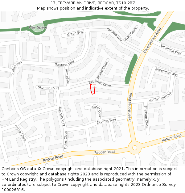 17, TREVARRIAN DRIVE, REDCAR, TS10 2RZ: Location map and indicative extent of plot