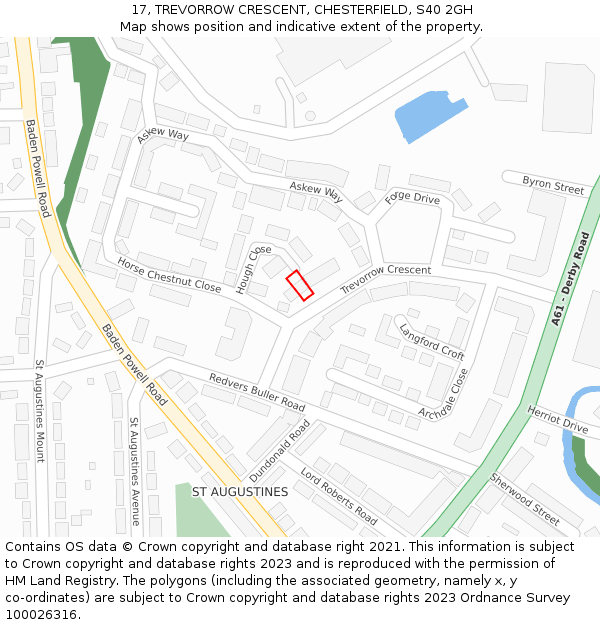 17, TREVORROW CRESCENT, CHESTERFIELD, S40 2GH: Location map and indicative extent of plot