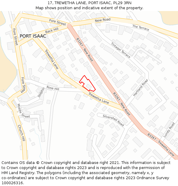 17, TREWETHA LANE, PORT ISAAC, PL29 3RN: Location map and indicative extent of plot