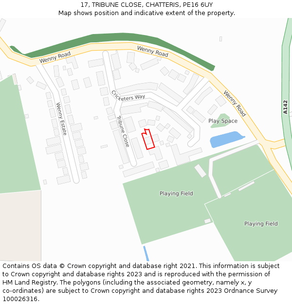 17, TRIBUNE CLOSE, CHATTERIS, PE16 6UY: Location map and indicative extent of plot