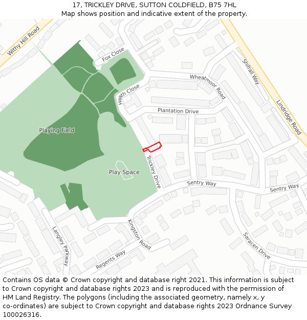 17, TRICKLEY DRIVE, SUTTON COLDFIELD, B75 7HL: Location map and indicative extent of plot