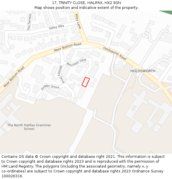 17, TRINITY CLOSE, HALIFAX, HX2 9SN: Location map and indicative extent of plot