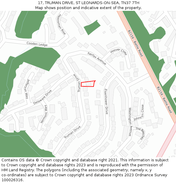 17, TRUMAN DRIVE, ST LEONARDS-ON-SEA, TN37 7TH: Location map and indicative extent of plot