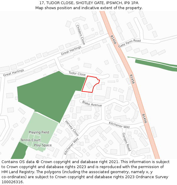 17, TUDOR CLOSE, SHOTLEY GATE, IPSWICH, IP9 1PA: Location map and indicative extent of plot