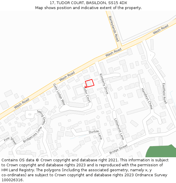 17, TUDOR COURT, BASILDON, SS15 4DX: Location map and indicative extent of plot