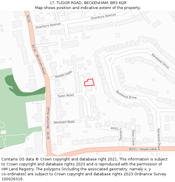 17, TUDOR ROAD, BECKENHAM, BR3 6QR: Location map and indicative extent of plot