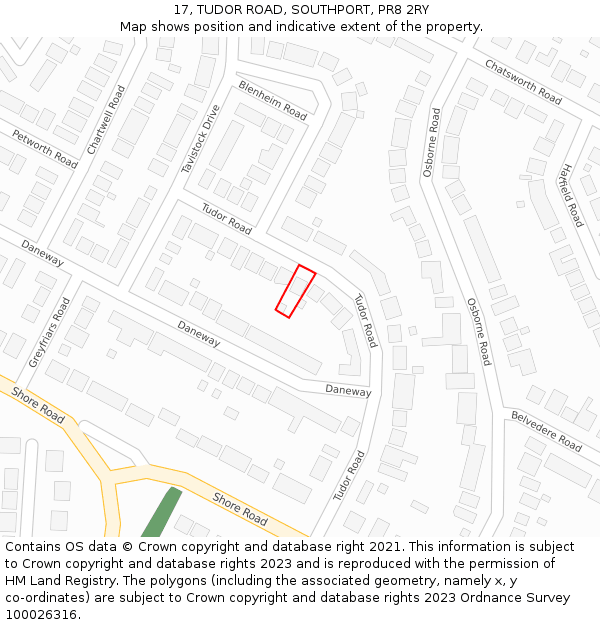 17, TUDOR ROAD, SOUTHPORT, PR8 2RY: Location map and indicative extent of plot