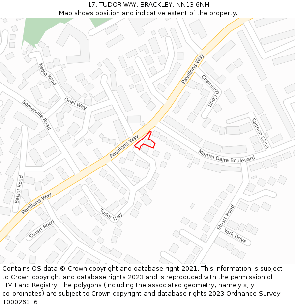 17, TUDOR WAY, BRACKLEY, NN13 6NH: Location map and indicative extent of plot