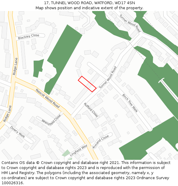 17, TUNNEL WOOD ROAD, WATFORD, WD17 4SN: Location map and indicative extent of plot
