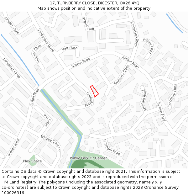 17, TURNBERRY CLOSE, BICESTER, OX26 4YQ: Location map and indicative extent of plot