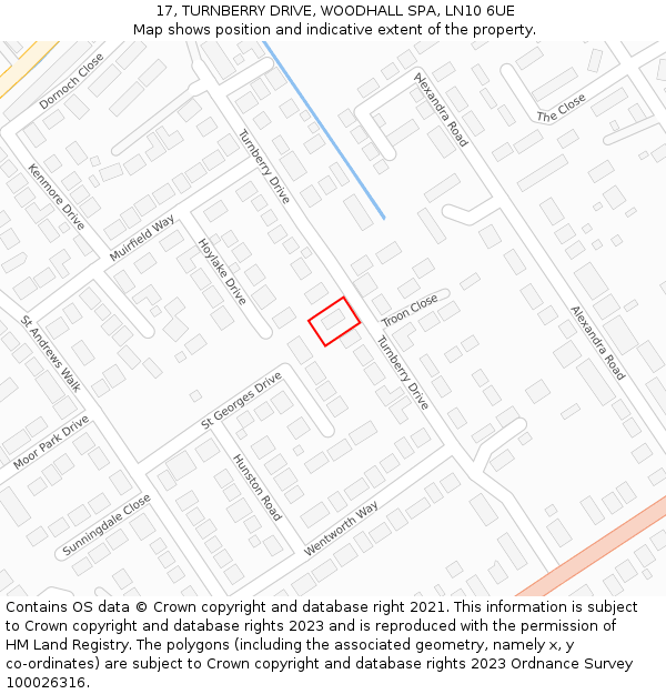 17, TURNBERRY DRIVE, WOODHALL SPA, LN10 6UE: Location map and indicative extent of plot