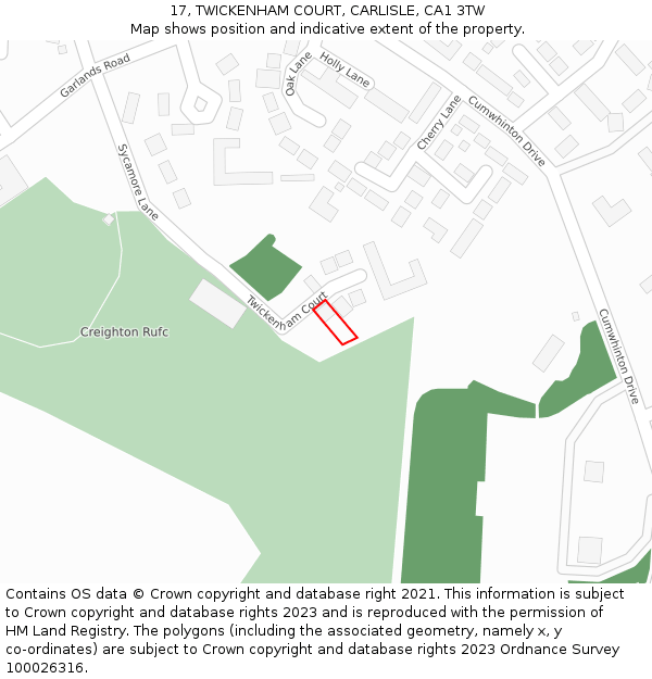 17, TWICKENHAM COURT, CARLISLE, CA1 3TW: Location map and indicative extent of plot