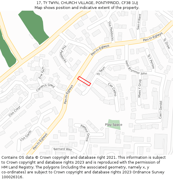 17, TY TWYN, CHURCH VILLAGE, PONTYPRIDD, CF38 1UJ: Location map and indicative extent of plot