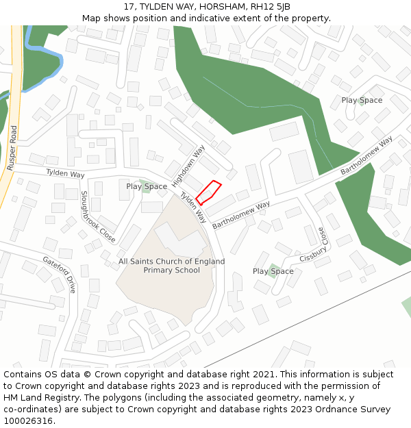 17, TYLDEN WAY, HORSHAM, RH12 5JB: Location map and indicative extent of plot