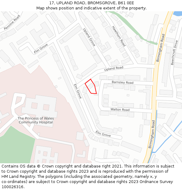 17, UPLAND ROAD, BROMSGROVE, B61 0EE: Location map and indicative extent of plot