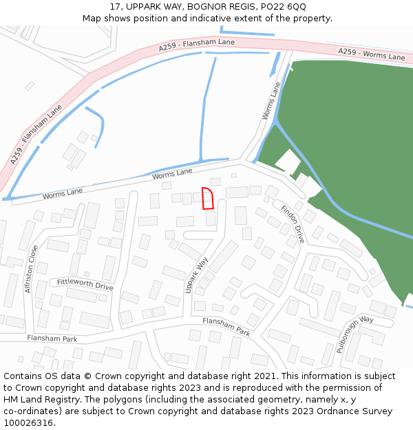 17, UPPARK WAY, BOGNOR REGIS, PO22 6QQ: Location map and indicative extent of plot