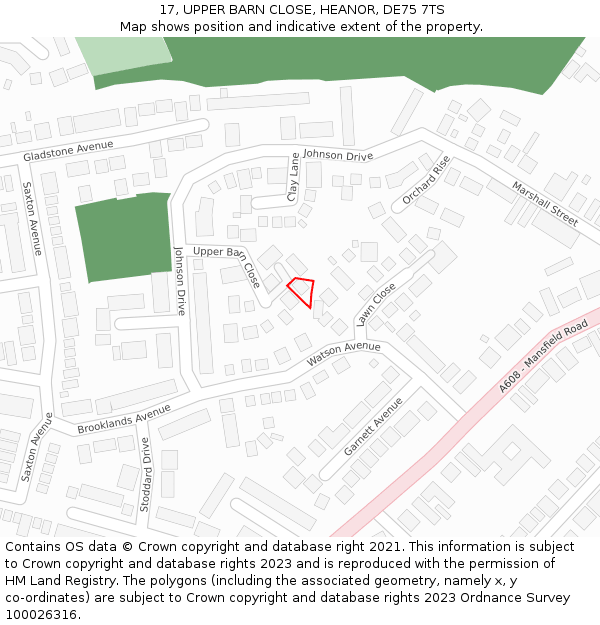 17, UPPER BARN CLOSE, HEANOR, DE75 7TS: Location map and indicative extent of plot