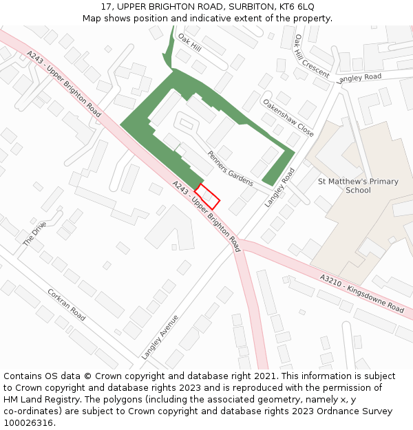 17, UPPER BRIGHTON ROAD, SURBITON, KT6 6LQ: Location map and indicative extent of plot