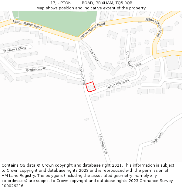 17, UPTON HILL ROAD, BRIXHAM, TQ5 9QR: Location map and indicative extent of plot