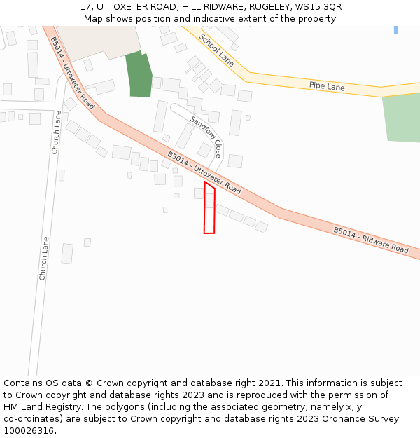 17, UTTOXETER ROAD, HILL RIDWARE, RUGELEY, WS15 3QR: Location map and indicative extent of plot