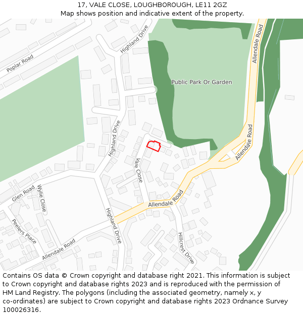 17, VALE CLOSE, LOUGHBOROUGH, LE11 2GZ: Location map and indicative extent of plot