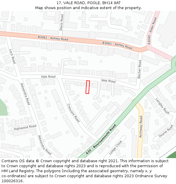 17, VALE ROAD, POOLE, BH14 9AT: Location map and indicative extent of plot