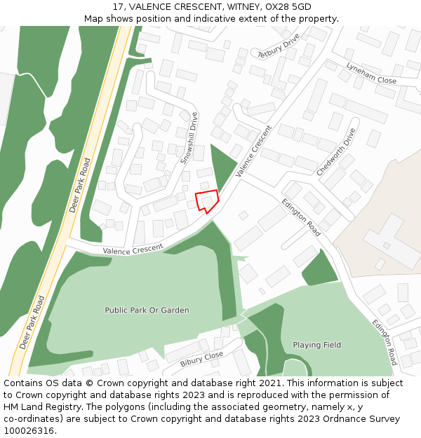 17, VALENCE CRESCENT, WITNEY, OX28 5GD: Location map and indicative extent of plot