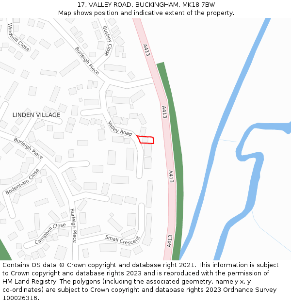 17, VALLEY ROAD, BUCKINGHAM, MK18 7BW: Location map and indicative extent of plot