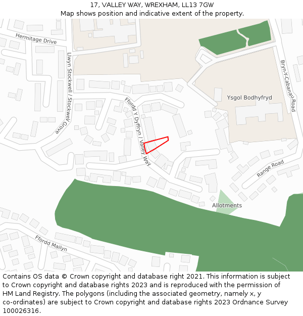 17, VALLEY WAY, WREXHAM, LL13 7GW: Location map and indicative extent of plot