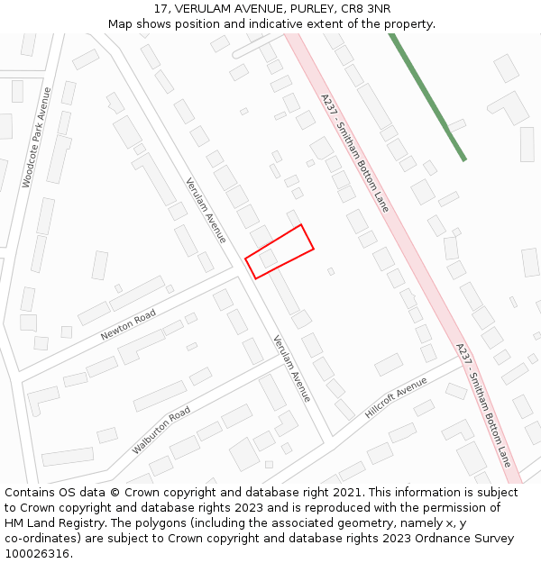 17, VERULAM AVENUE, PURLEY, CR8 3NR: Location map and indicative extent of plot