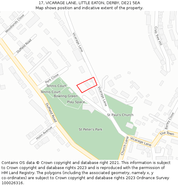 17, VICARAGE LANE, LITTLE EATON, DERBY, DE21 5EA: Location map and indicative extent of plot