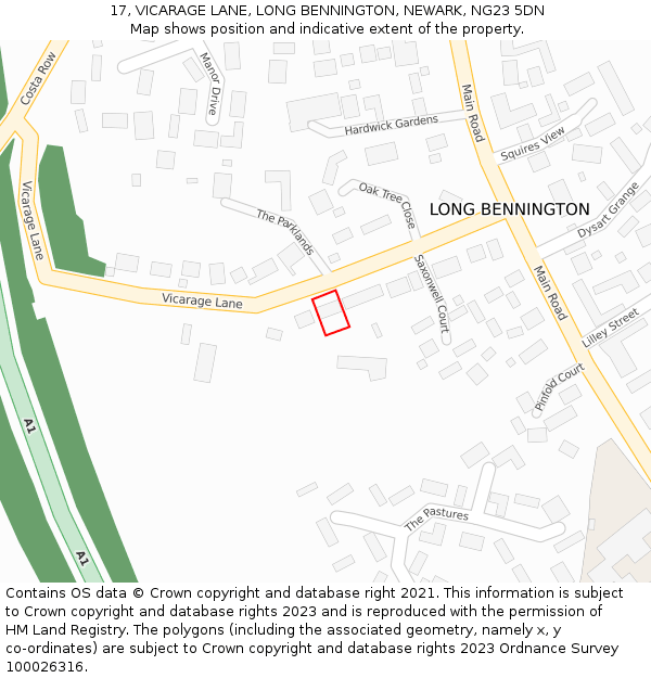 17, VICARAGE LANE, LONG BENNINGTON, NEWARK, NG23 5DN: Location map and indicative extent of plot