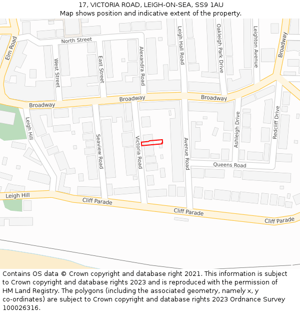 17, VICTORIA ROAD, LEIGH-ON-SEA, SS9 1AU: Location map and indicative extent of plot