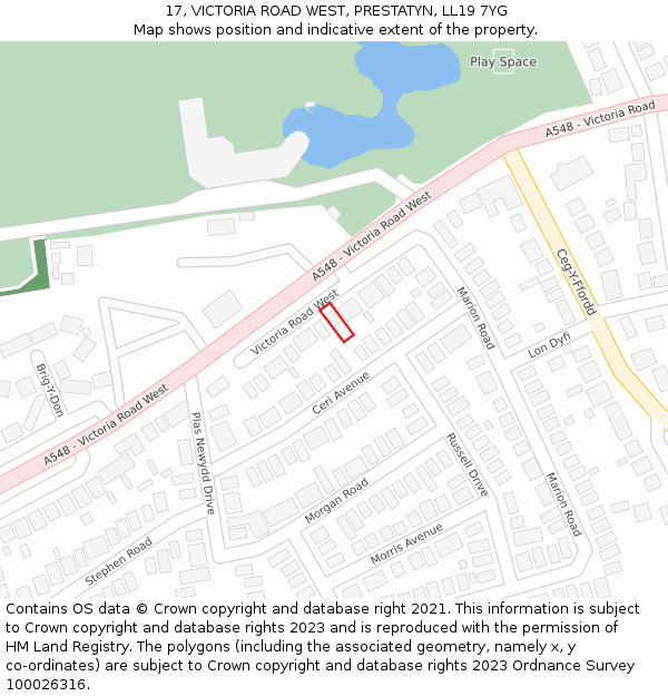 17, VICTORIA ROAD WEST, PRESTATYN, LL19 7YG: Location map and indicative extent of plot