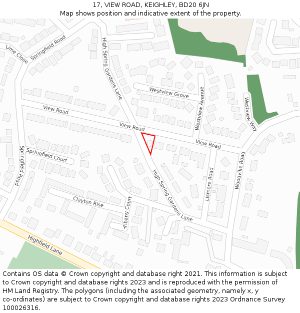 17, VIEW ROAD, KEIGHLEY, BD20 6JN: Location map and indicative extent of plot