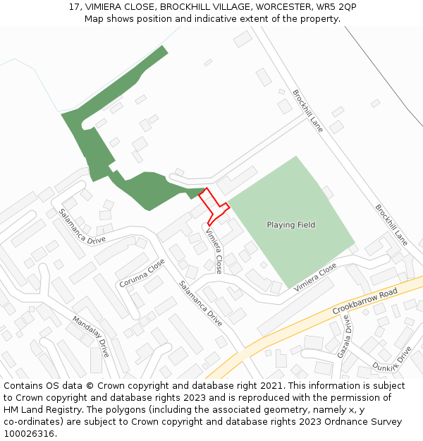 17, VIMIERA CLOSE, BROCKHILL VILLAGE, WORCESTER, WR5 2QP: Location map and indicative extent of plot