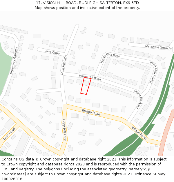 17, VISION HILL ROAD, BUDLEIGH SALTERTON, EX9 6ED: Location map and indicative extent of plot