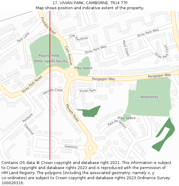 17, VIVIAN PARK, CAMBORNE, TR14 7TP: Location map and indicative extent of plot